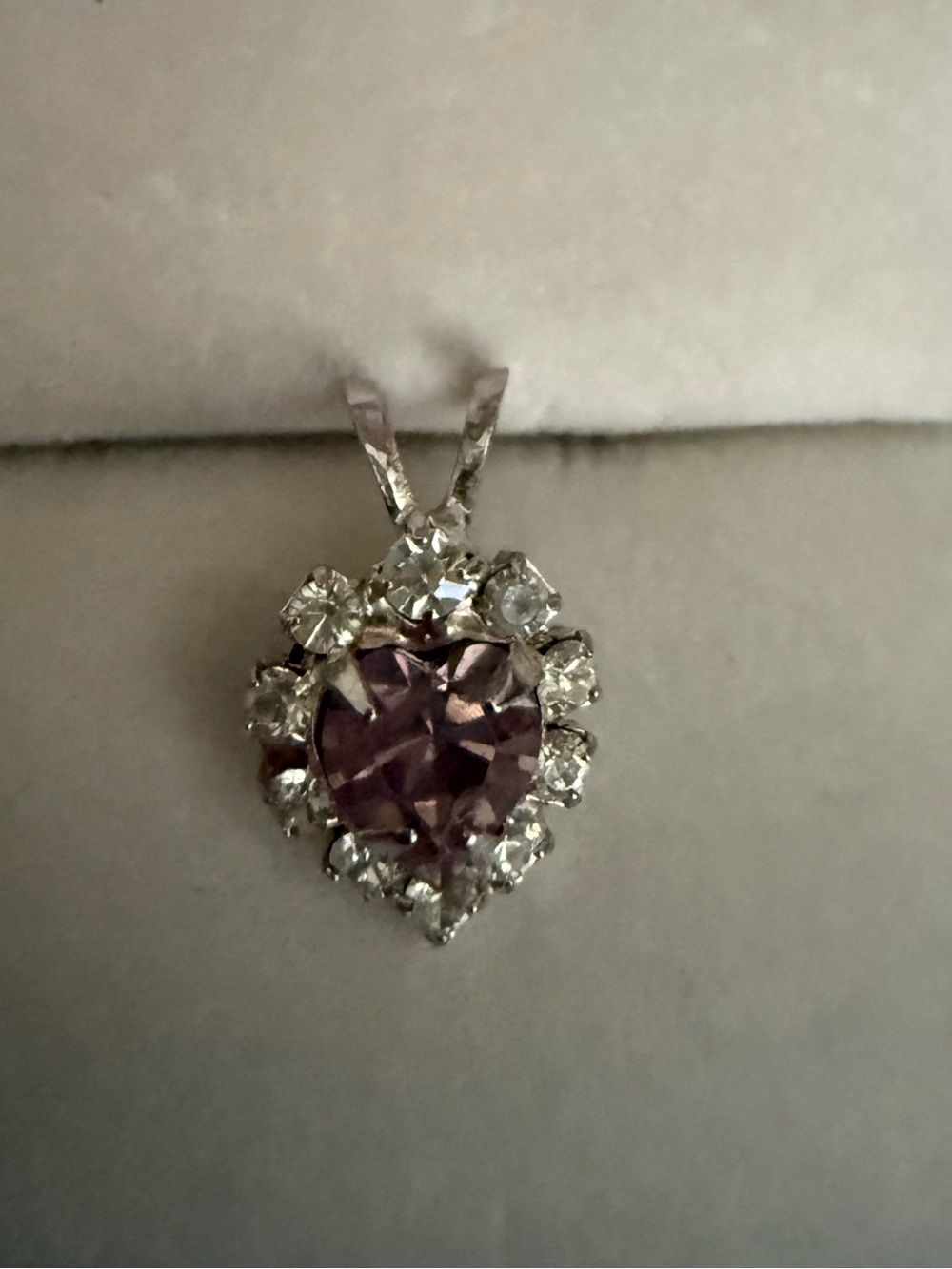 Heart-Shaped Purple Crystal Pendant Necklace - Silver Tone
